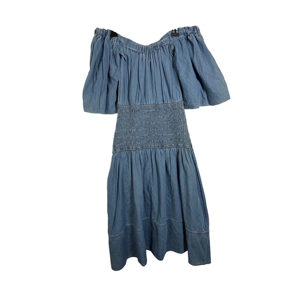 MISA LOS ANGELES Denim Off Shoulder Smocked Waist Midi Dress Blue Size‎ s/m - Picture 4 of 10